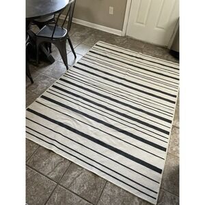 RUGGABLE HUDSON STRIPED RUG NO PAD  6x9 Black Cream Farmhouse